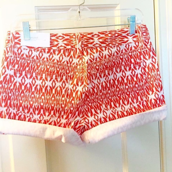 LOFT Tribal Ikat Cuffed Raw Hem Denim Shorts - Picture 3 of 4